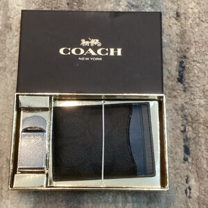 Coach Black Leather Wallet with Silver Money Clip